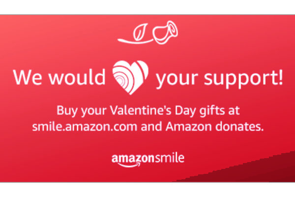 Amazon Smile Ad: We would love your support. Buy your Valentine's Day gifts at smile.amazon.com and Amazon donates.