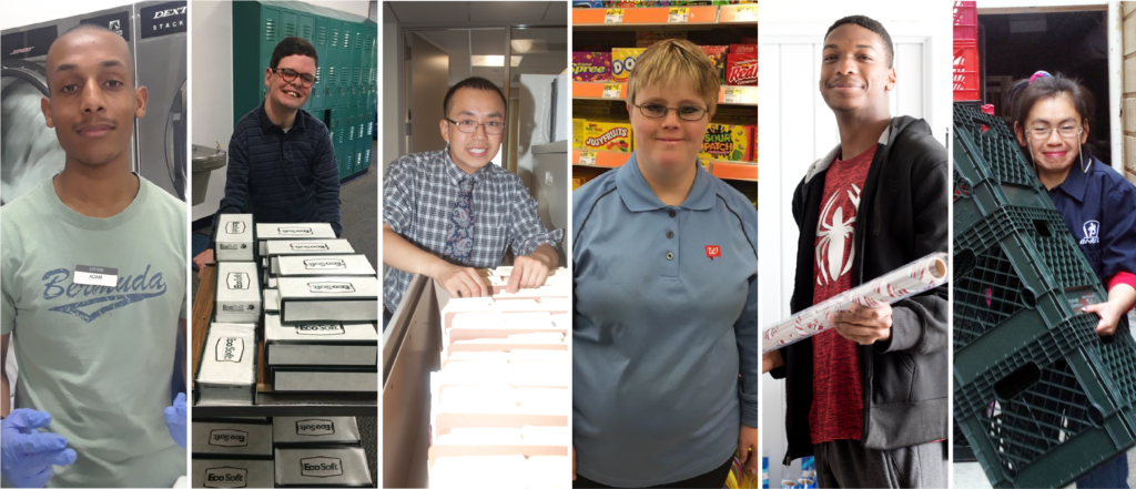 6 different youth working in their workplaces.
