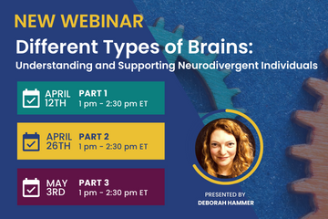 Flyer for Different Types of Brains webinar. Presented by Deborah Hammer